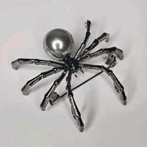 Spider Pin Brooch Pendant Halloween Black Pearl Crystals Gothic Accent Metal EUC